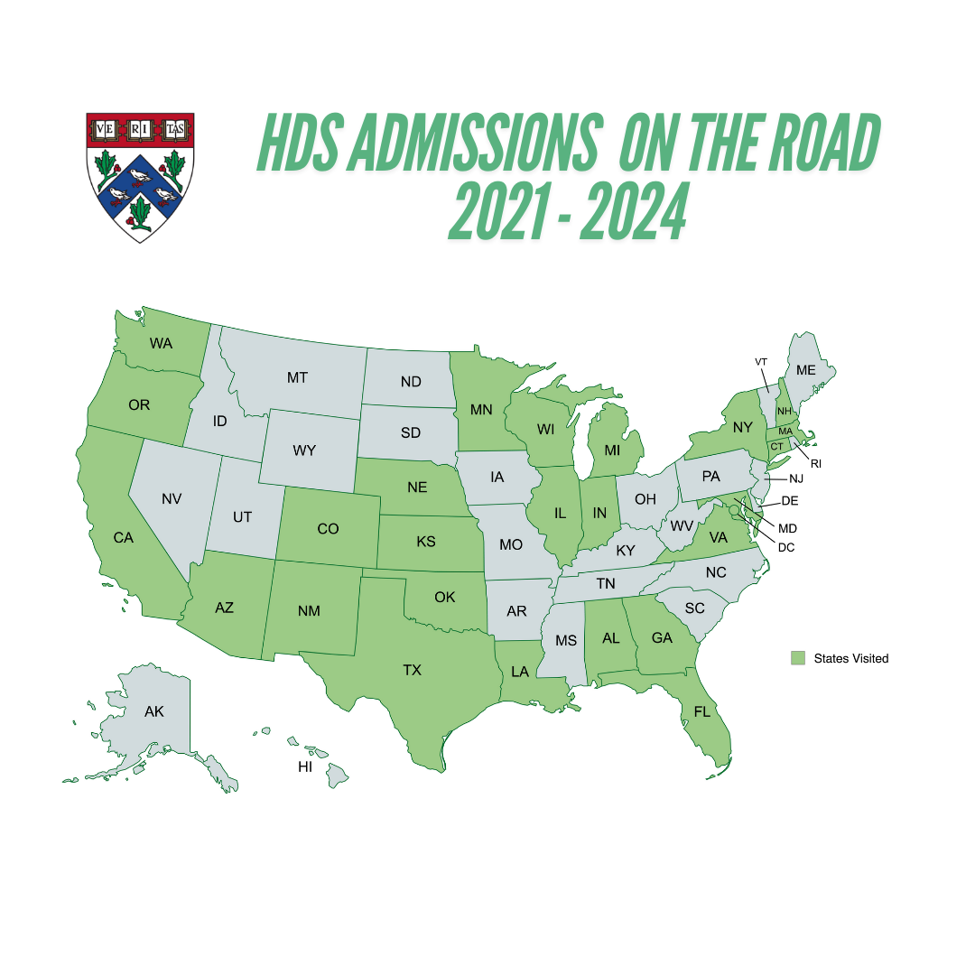 Map of States Visited by HDS Admissions 2021-2024